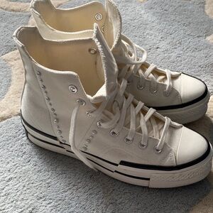 Converse High-Top Canvas Sneakers in Cream with Black Trim